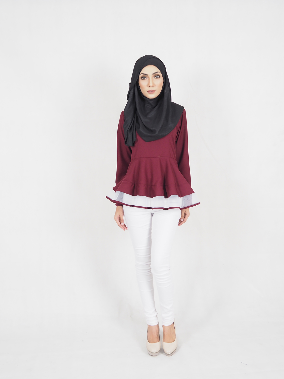 SW5370 PLUS SIZE BREASTFEEDING PEPLUM BLOUSE MAROON