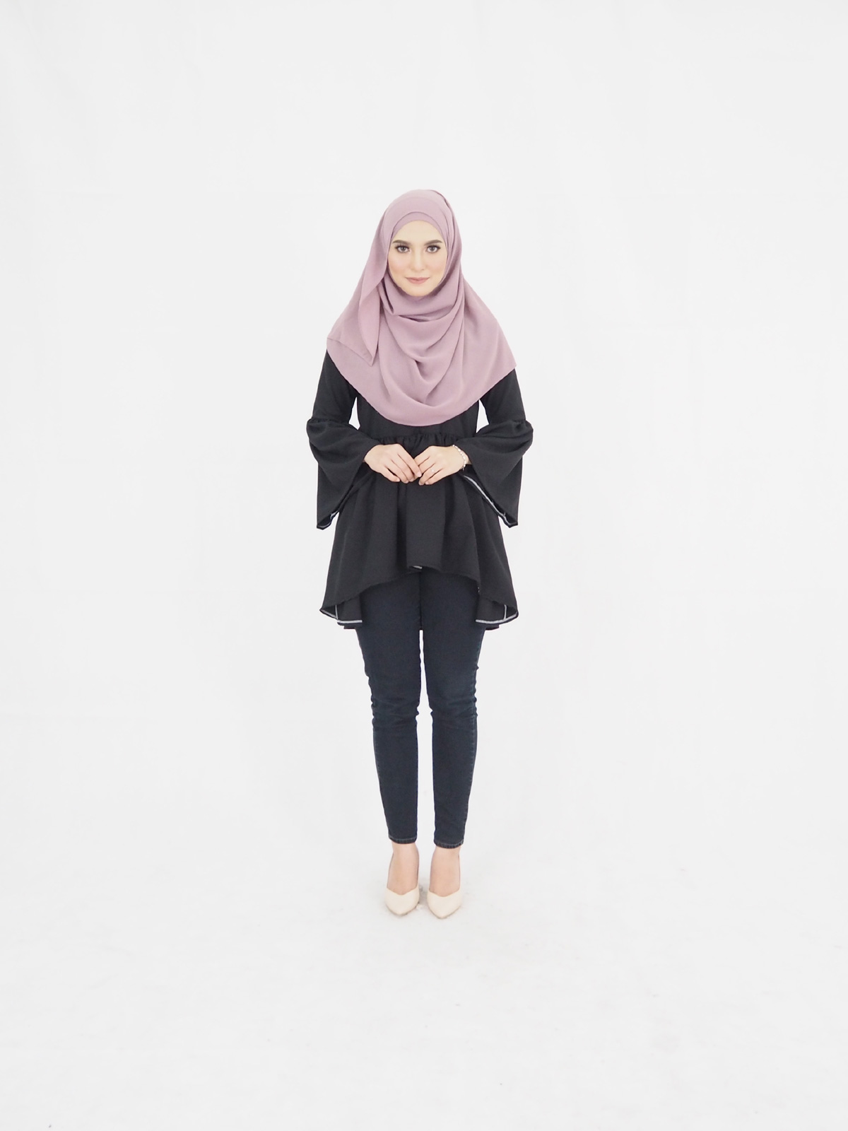 SW5374 PLUS SIZE FISHTAIL BLOUSE BLACK