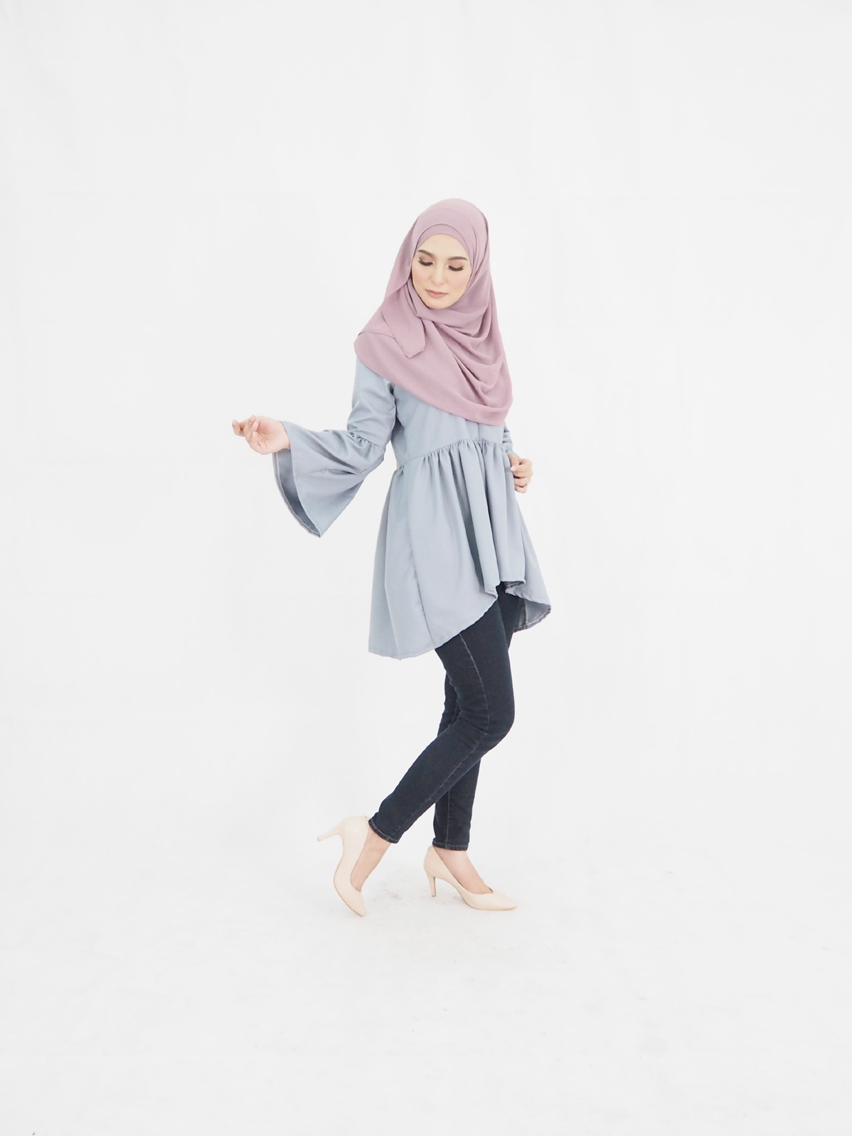 SW5374 PLUS SIZE FISHTAIL BLOUSE GREY