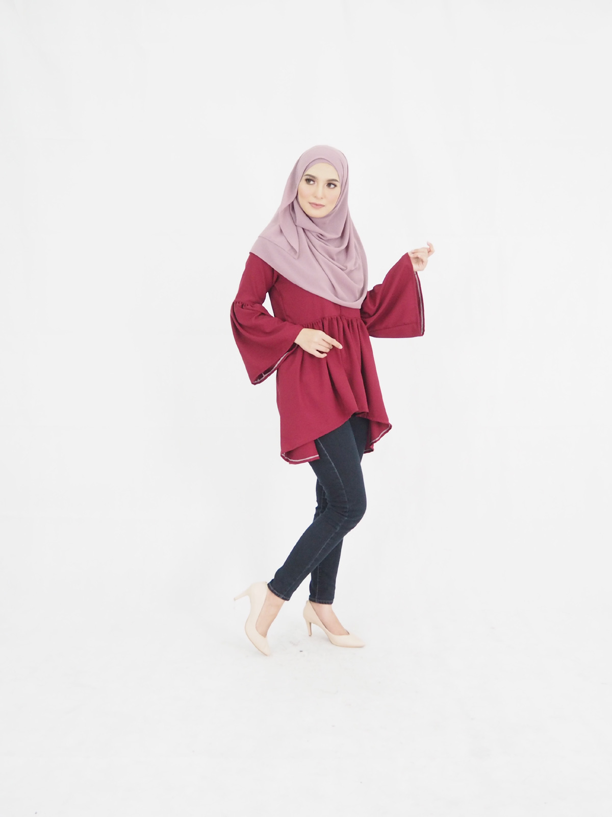 SW5374 PLUS SIZE FISHTAIL BLOUSE MAROON