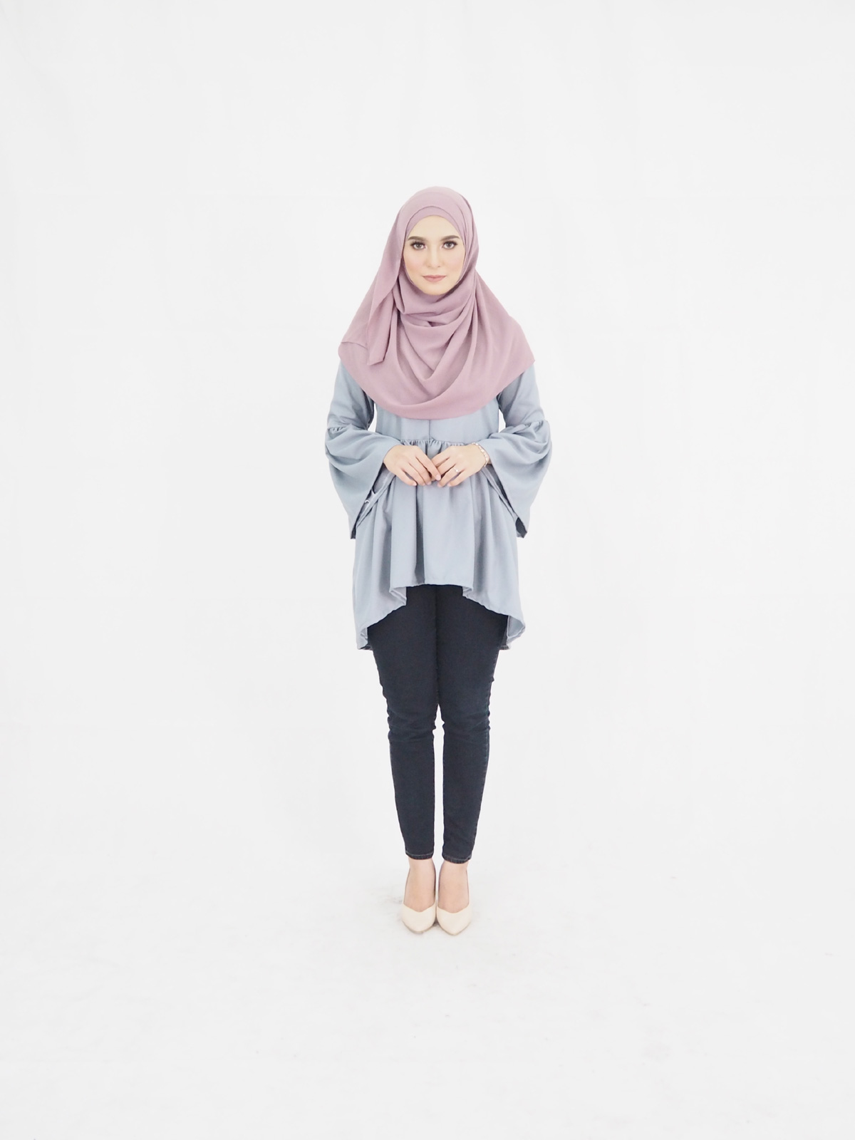 SW5374 PLUS SIZE FISHTAIL BLOUSE GREY