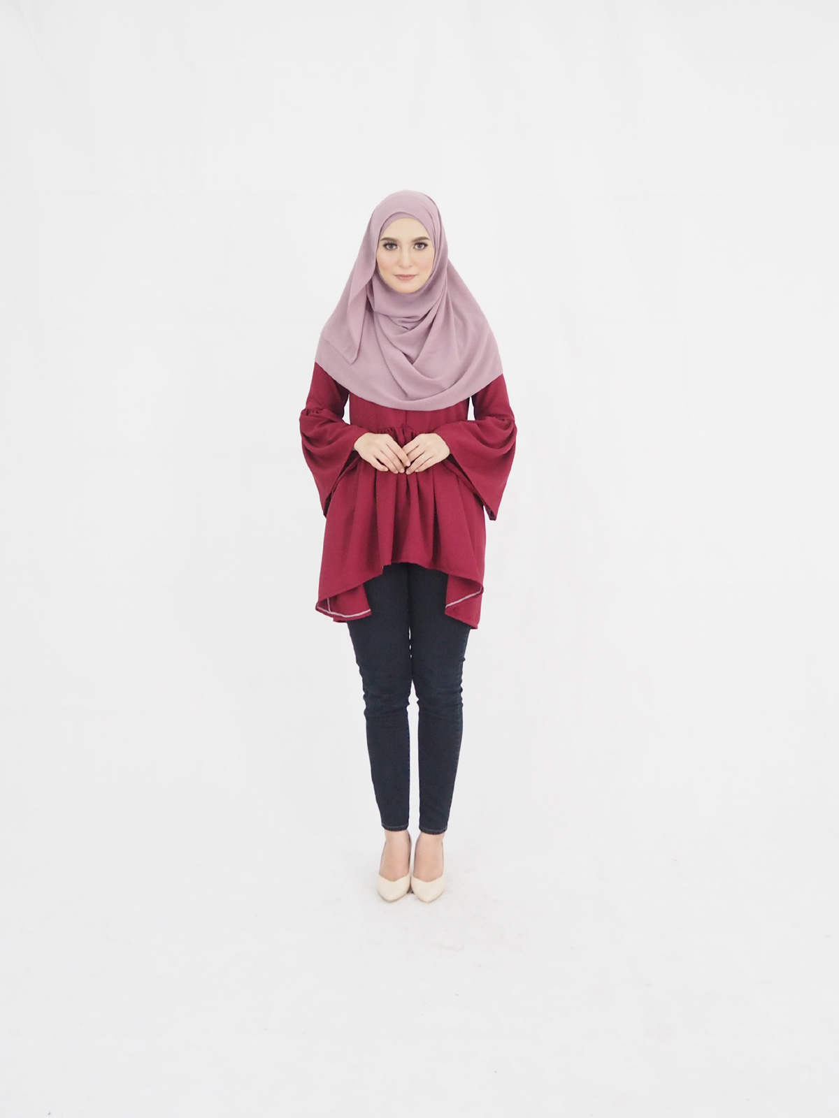 SW5374 PLUS SIZE FISHTAIL BLOUSE MAROON
