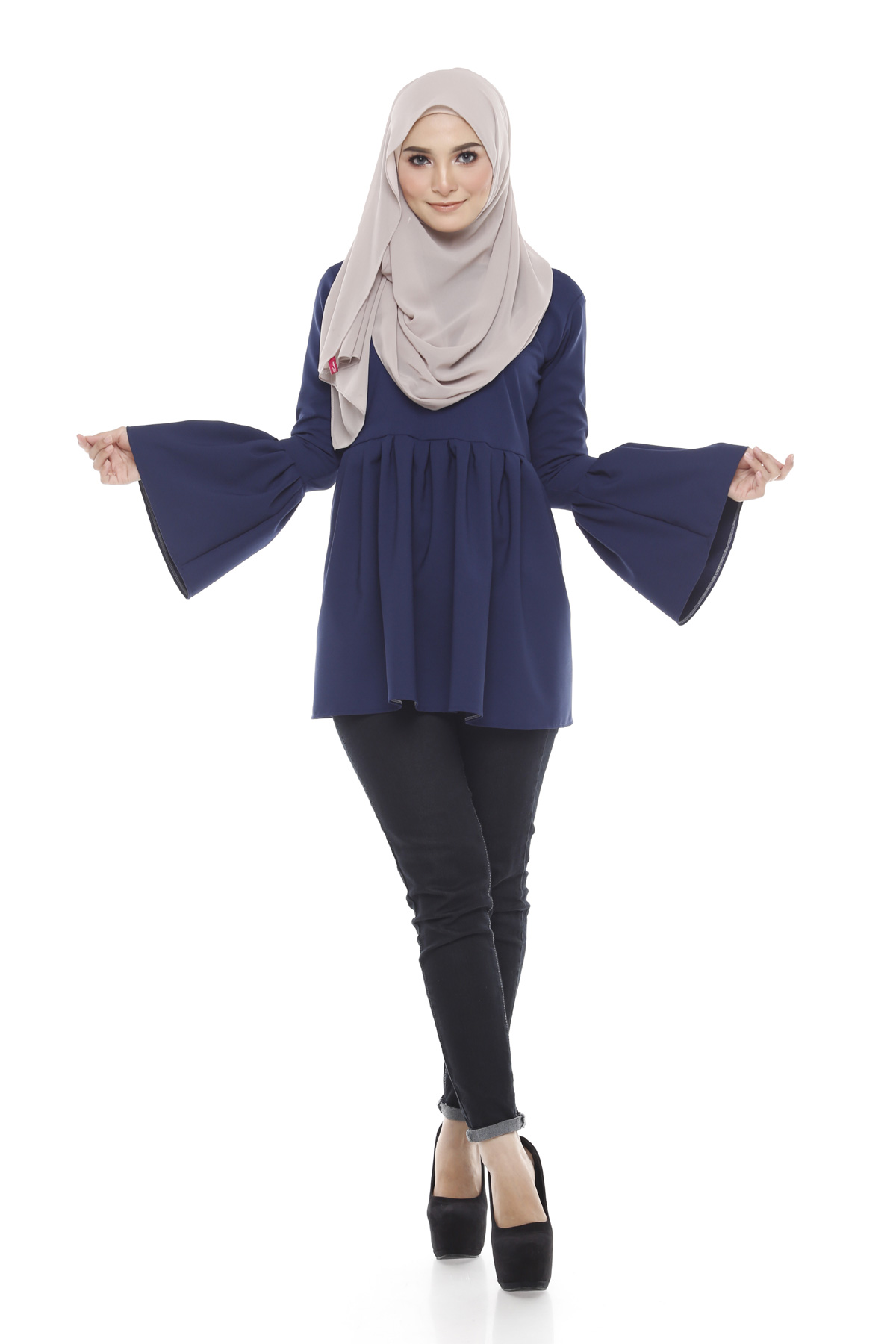 SW5376 STYLISH PLUS SIZE BLOUSE NAVY BLUE
