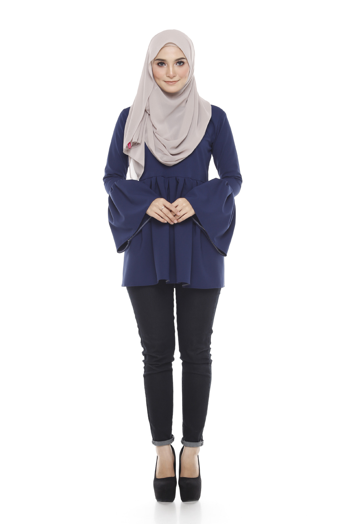 SW5376 STYLISH PLUS SIZE BLOUSE NAVY BLUE