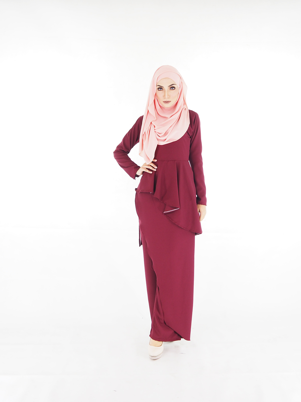 SW5377 Plus Size Blouse+Pants Palazzo Maroon