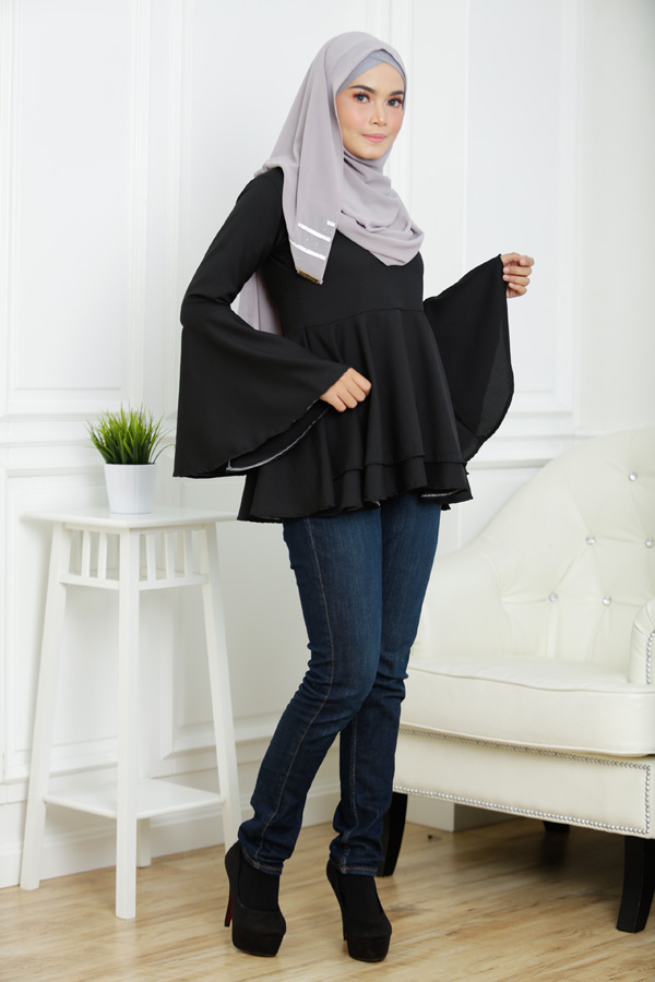 SW5378 PLUS SIZE PEPLUM BLOUSE BLACK