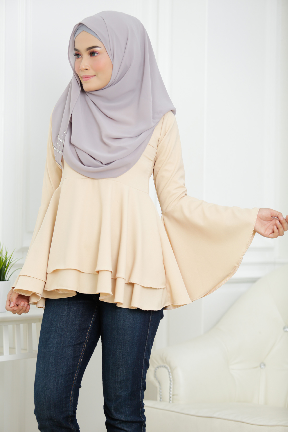 SW5378 PLUS SIZE PEPLUM BLOUSE CREAM