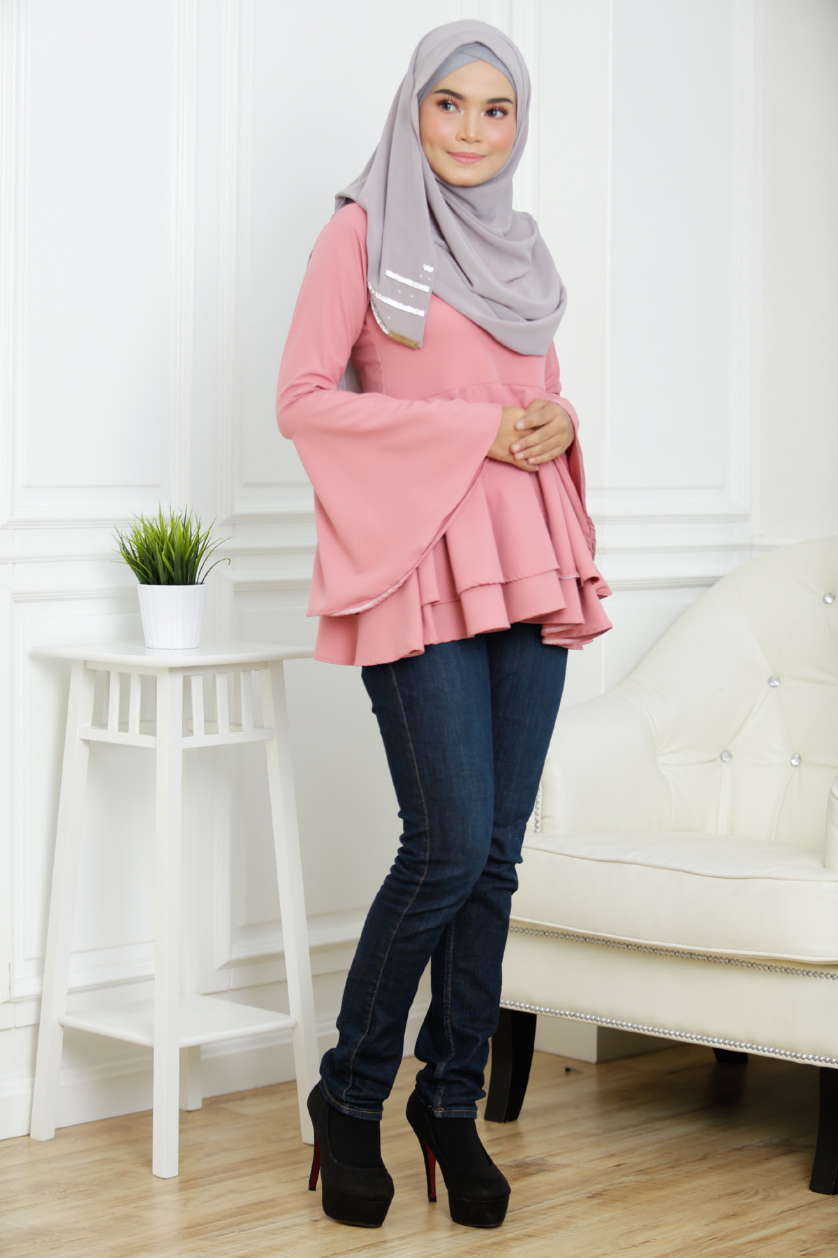 SW5378 PLUS SIZE PEPLUM BLOUSE PINK