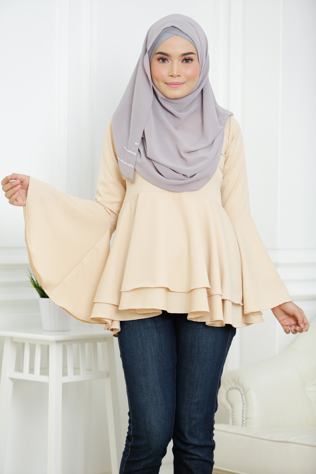 SW5378 PLUS SIZE PEPLUM BLOUSE CREAM