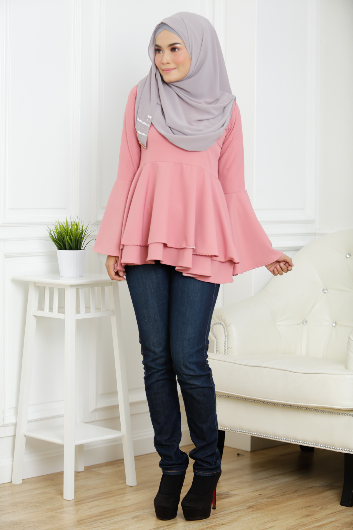 SW5378 PLUS SIZE PEPLUM BLOUSE PINK