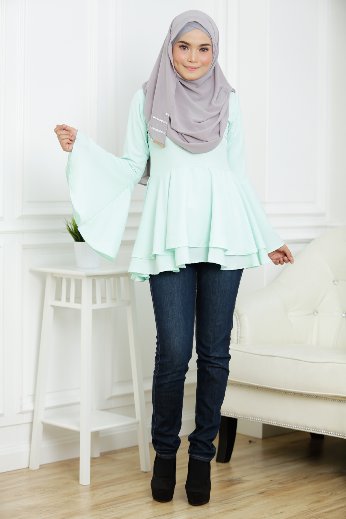 SW5378 PLUS SIZE PEPLUM BLOUSE GREEN