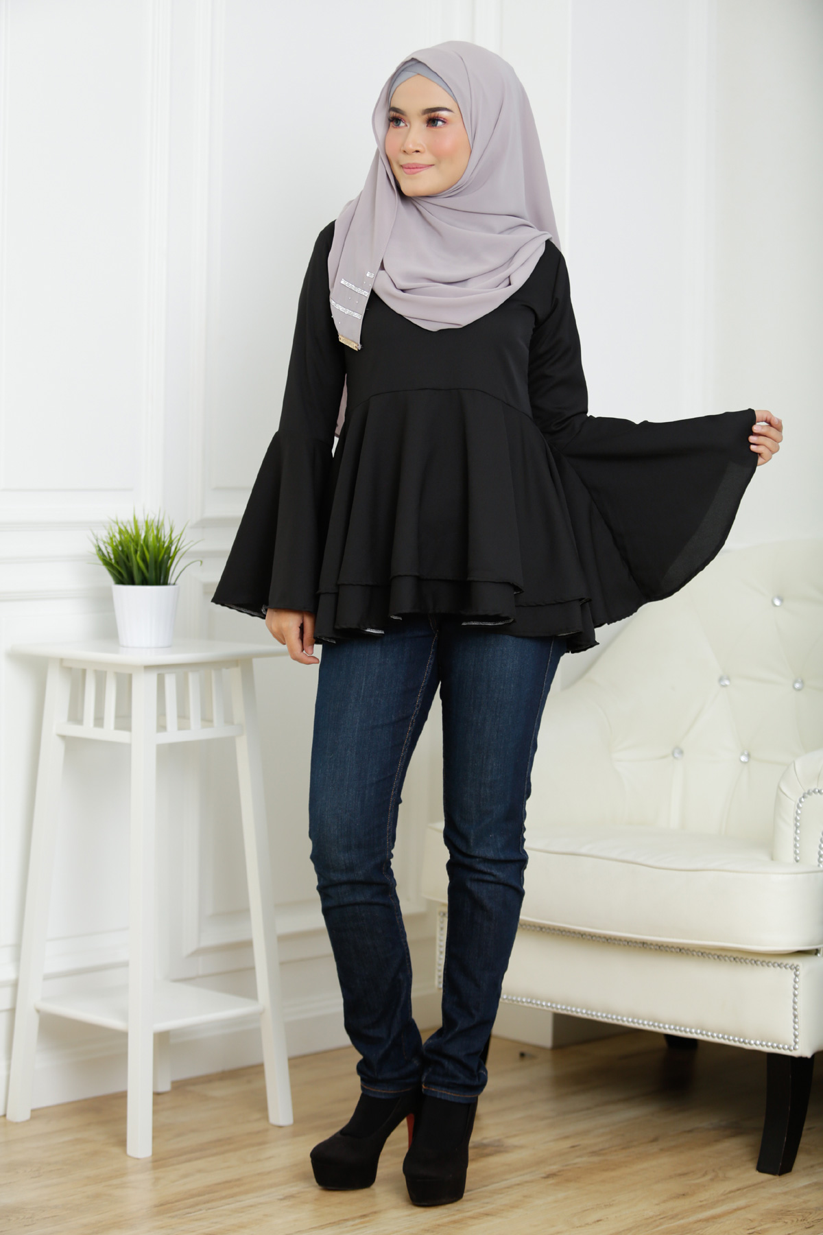 SW5378 PLUS SIZE PEPLUM BLOUSE BLACK