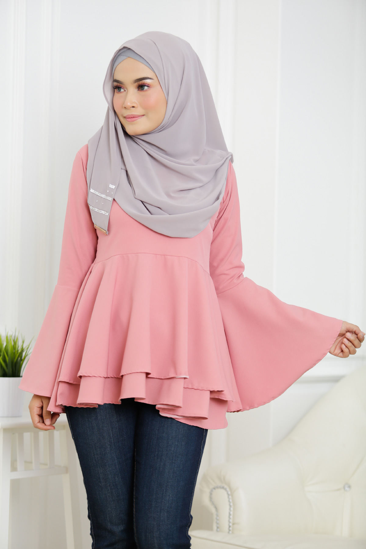 SW5378 PLUS SIZE PEPLUM BLOUSE PINK