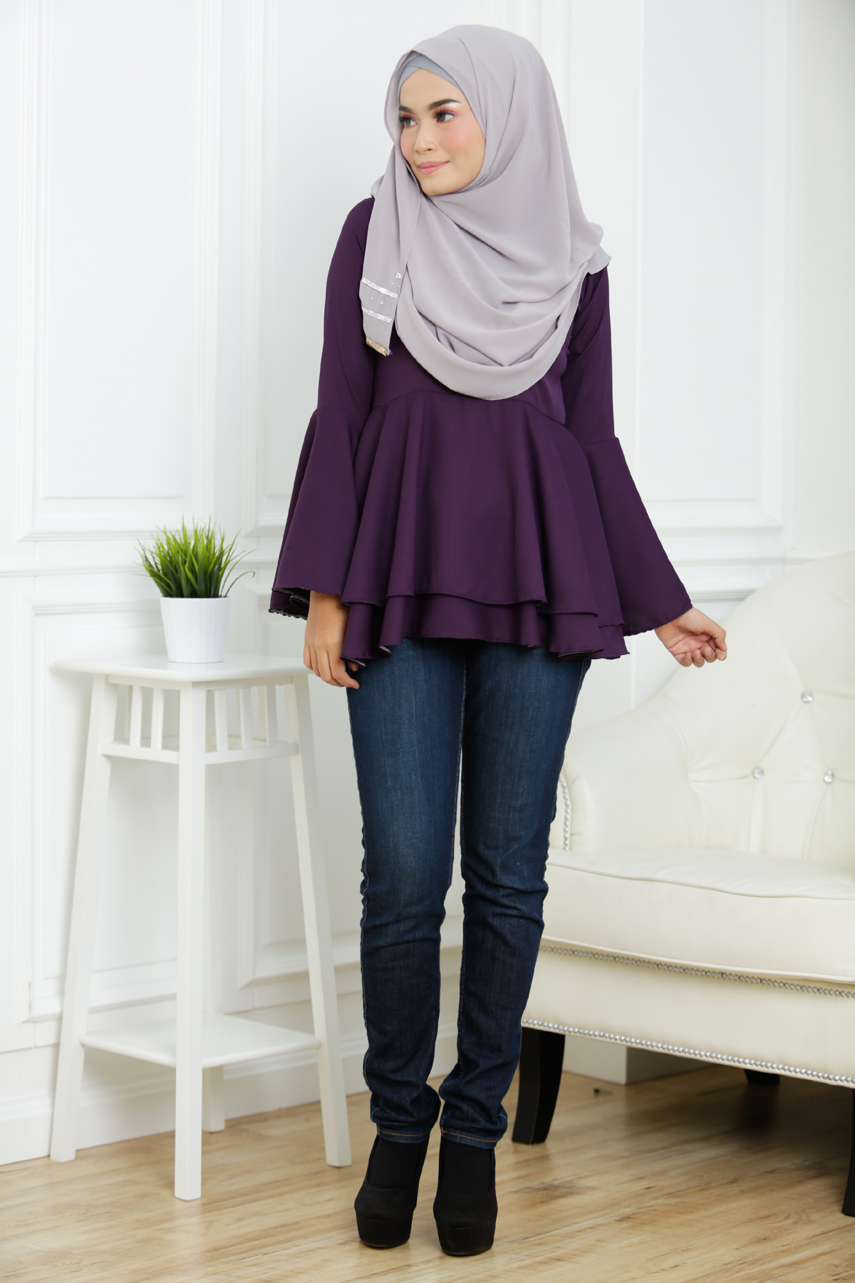 SW5378 PLUS SIZE PEPLUM BLOUSE PURPLE