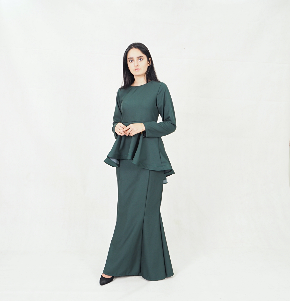 SW5379 Peplum Fishtail Baju Kurung Emerald Green
