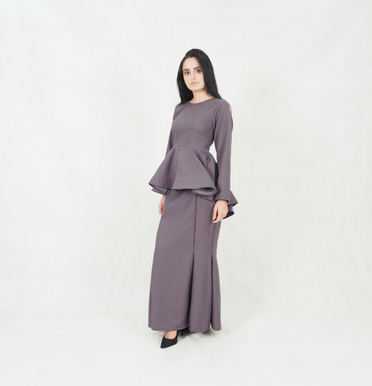 SW5379 Peplum Fishtail Baju Kurung Grey