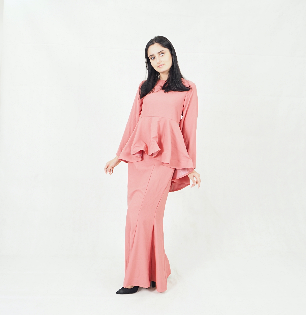 SW5379 Peplum Fishtail Baju Kurung Pink