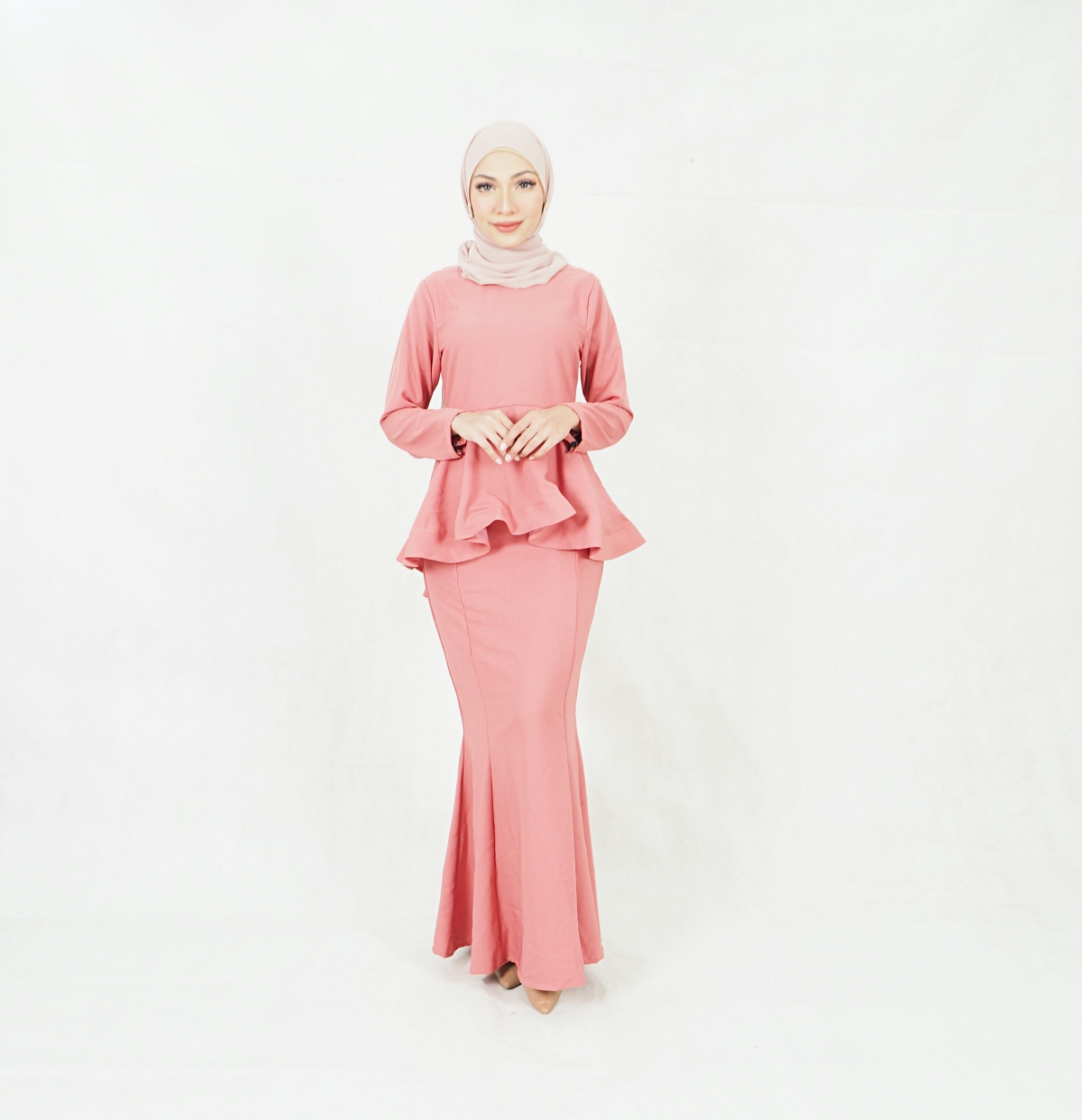 SW5379 Peplum Fishtail Baju Kurung Pink