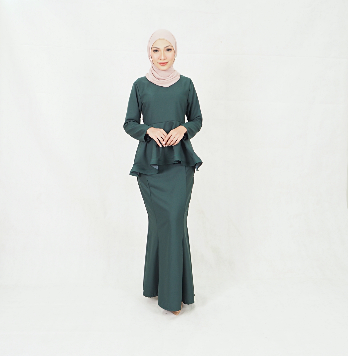 SW5379 Peplum Fishtail Baju Kurung Emerald Green