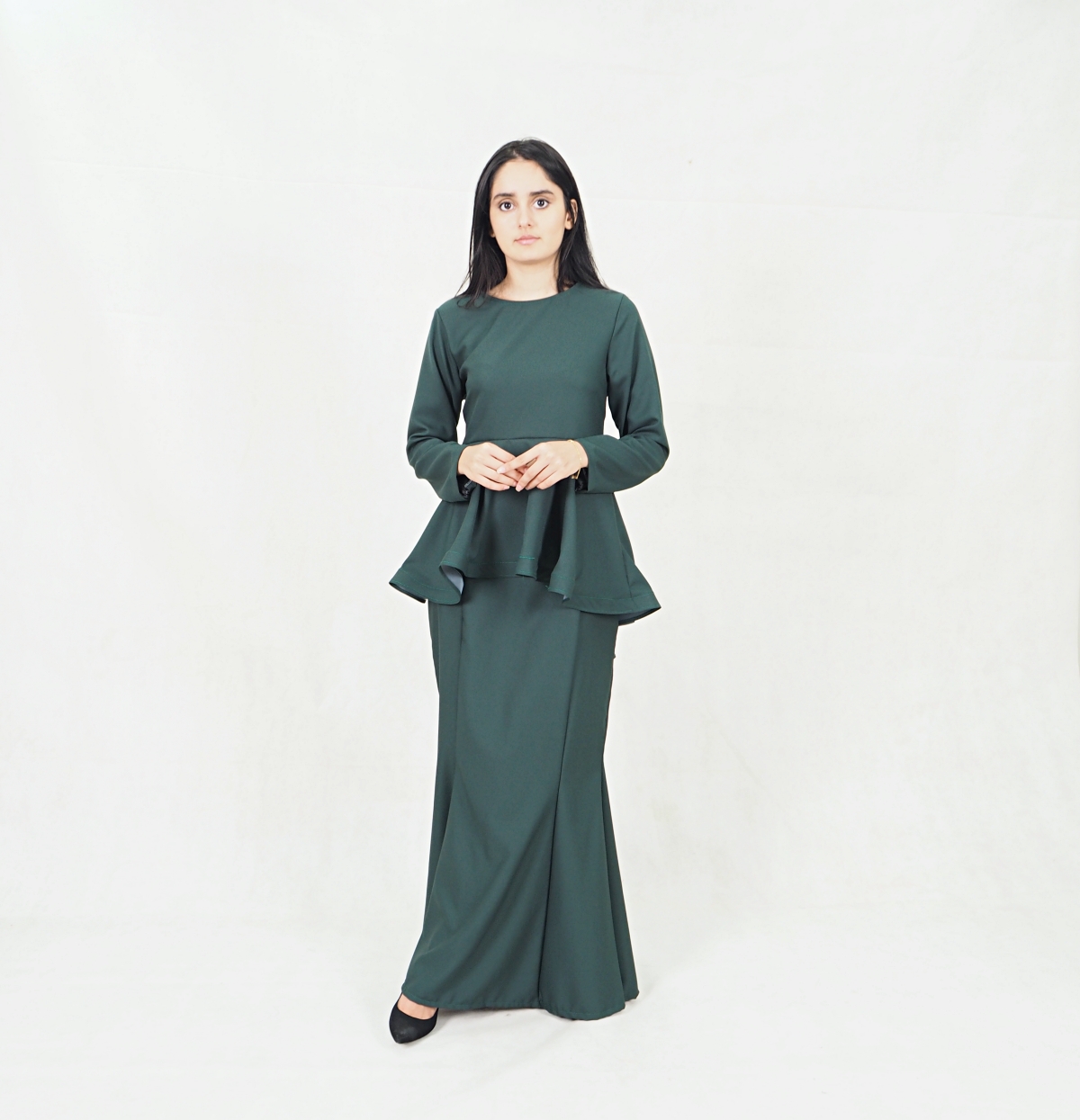 SW5379 Peplum Fishtail Baju Kurung Emerald Green
