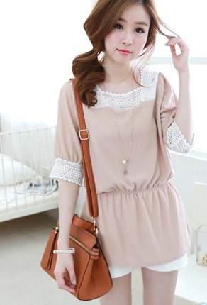 BM71314 Korean Lace  Blouse Beige