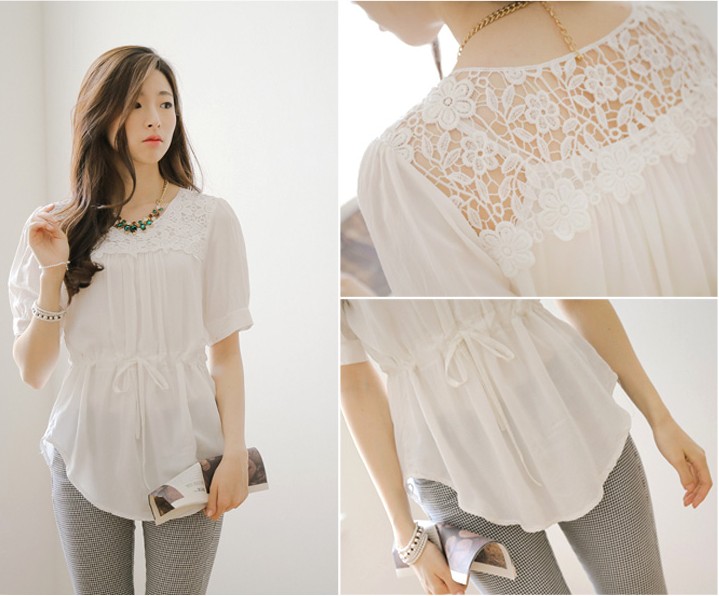 BM71315 Lovely Lace Yoke Top As Picture