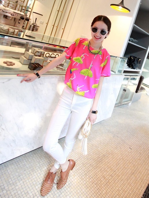 BM71334 Printed Korean Top Pink