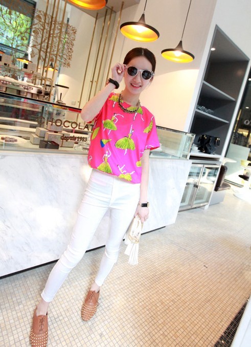 BM71334 Printed Korean Top Pink