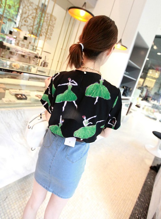 BM71334 Printed Korean Top Black