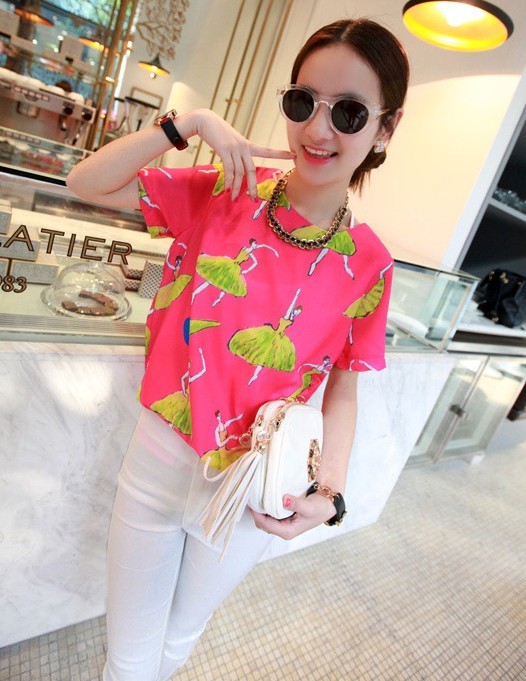 BM71334 Printed Korean Top Pink