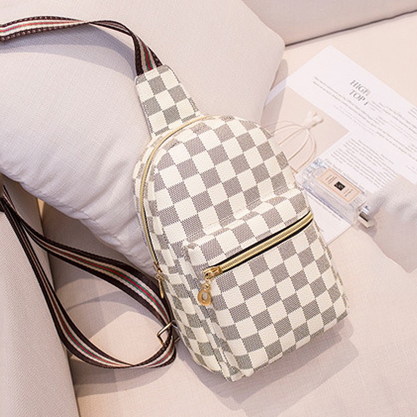 KW80777 Women's Checker Chest Bag White