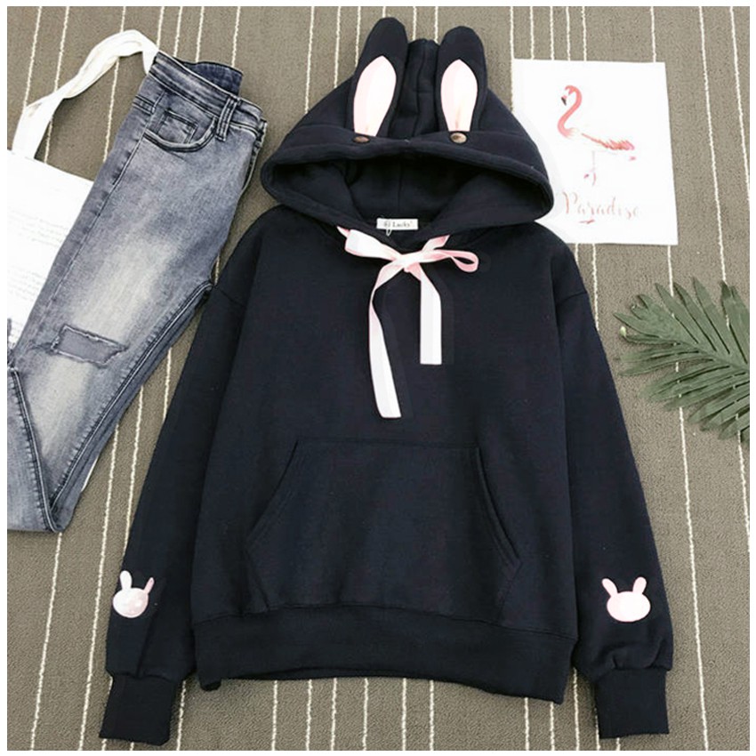 KW80789 Rabbit Women's Hoodie Black