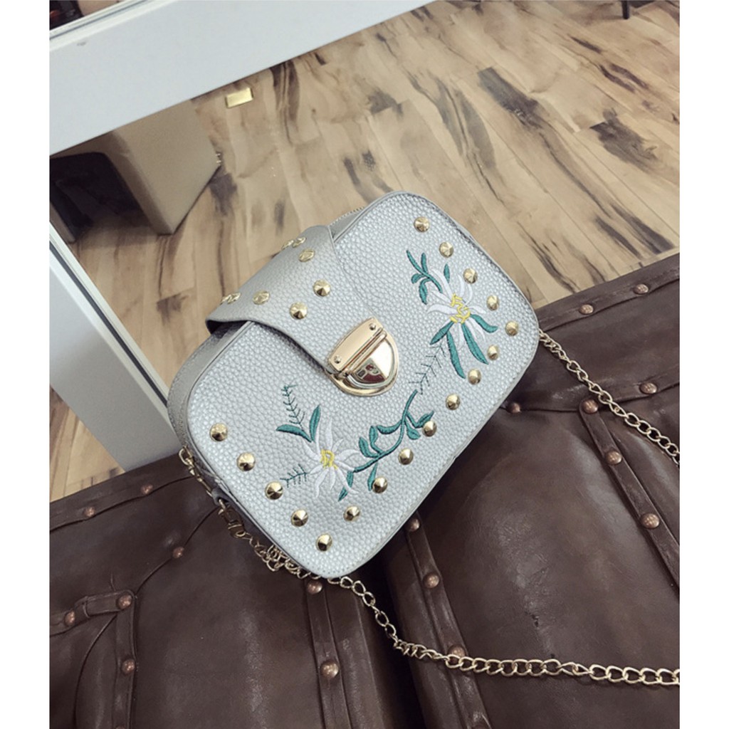 KW80812 Embroidery Women's Sling Bag Cream