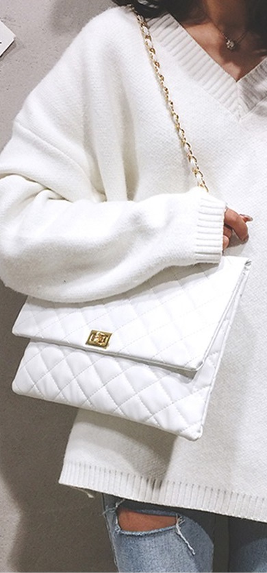KW80848 Quilted Sling Handbag White