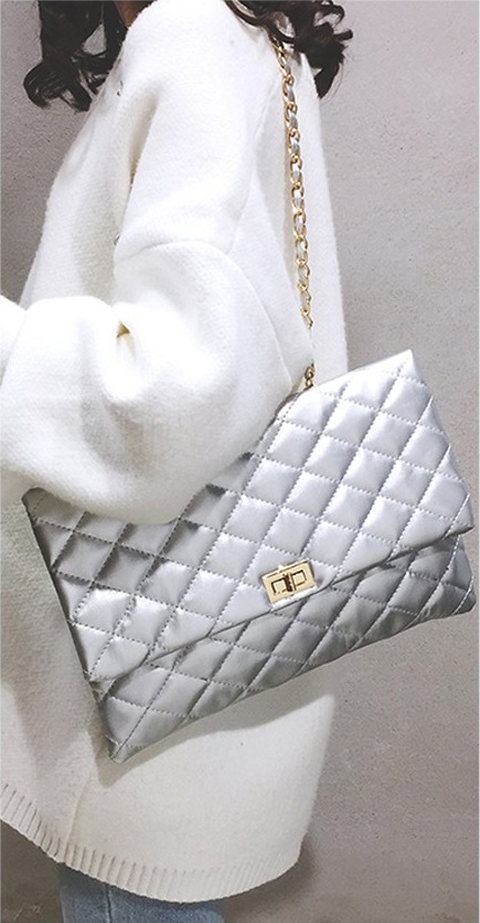 KW80848 Quilted Sling Handbag Silver