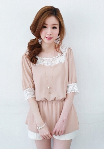 BM71314 Korean Lace  Blouse Beige
