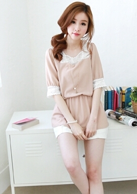 BM71314 Korean Lace  Blouse Beige