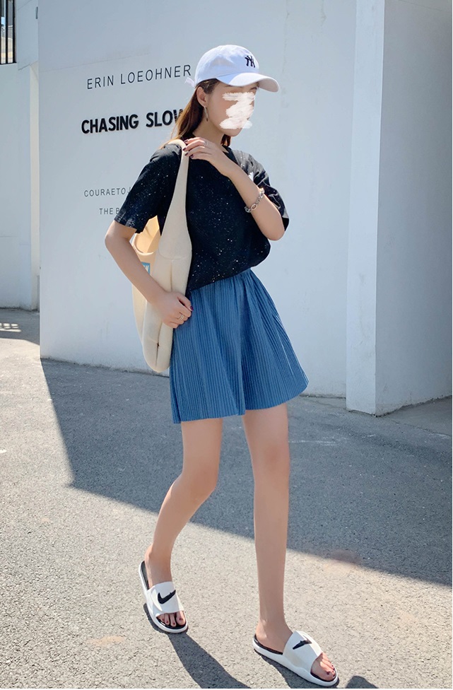 QA-804 PLEATED WIDE SHORTS PANTS BLUE