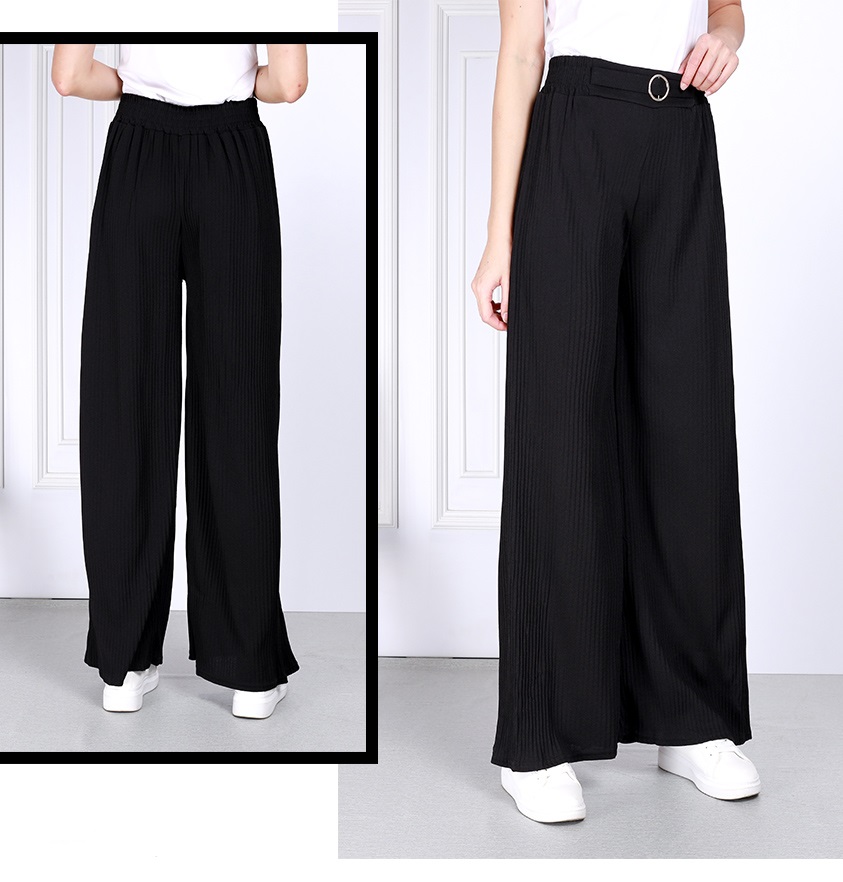 QA-811 PLEATED WIDE LONG PANTS BLACK