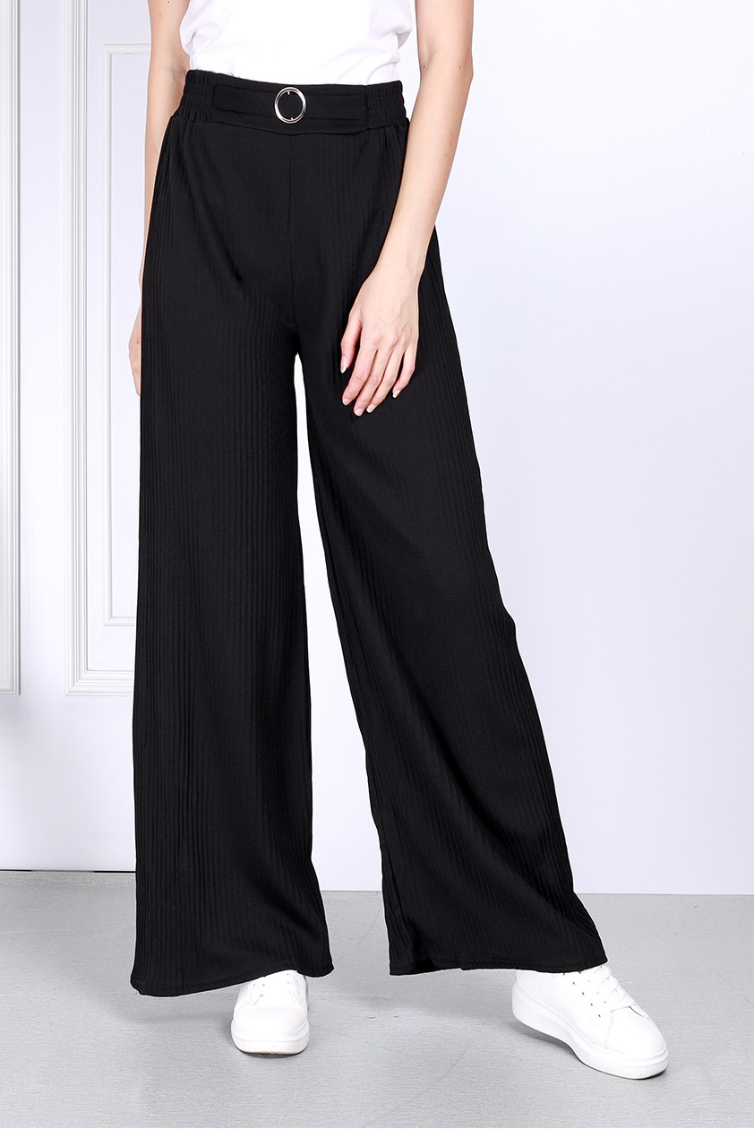 QA-811 PLEATED WIDE LONG PANTS BLACK