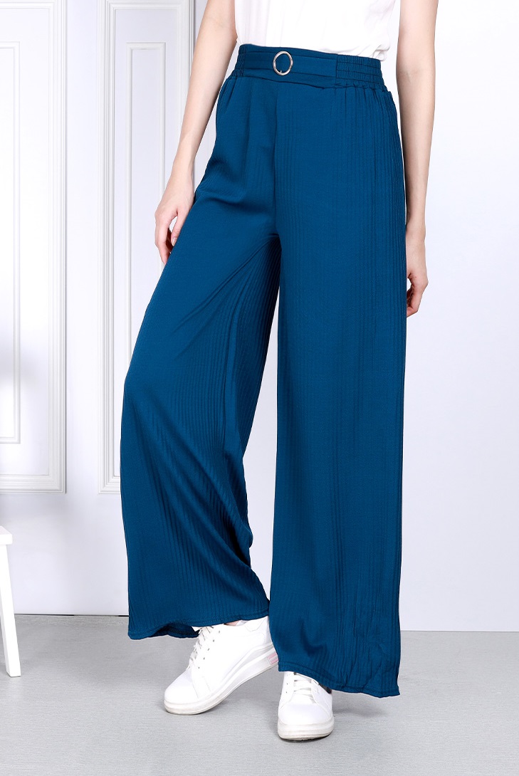 QA-811 PLEATED WIDE LONG PANTS BLUE