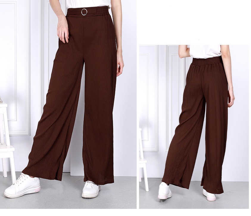 QA-811 PLEATED WIDE LONG PANTS BROWN