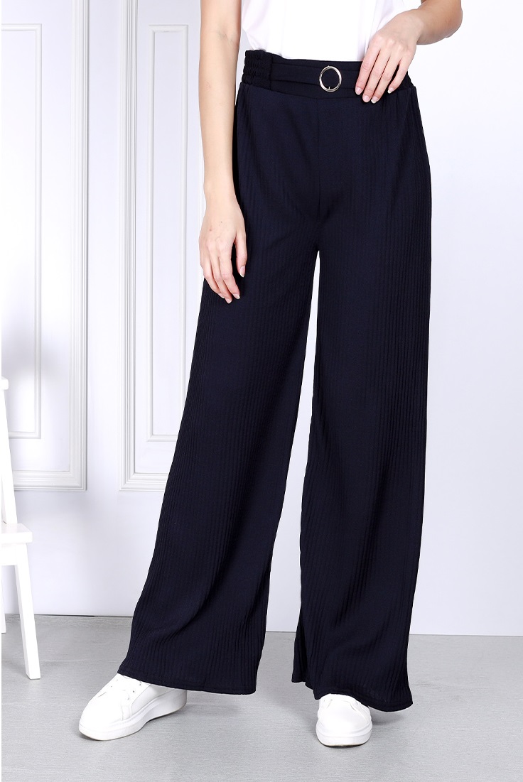 QA-811 PLEATED WIDE LONG PANTS NAVY BLUE