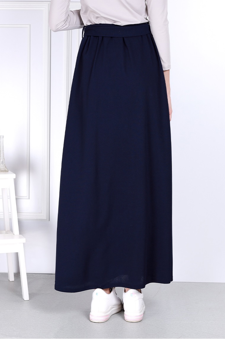 QA-814  A LINE BUTTON SKIRT NAVY BLUE