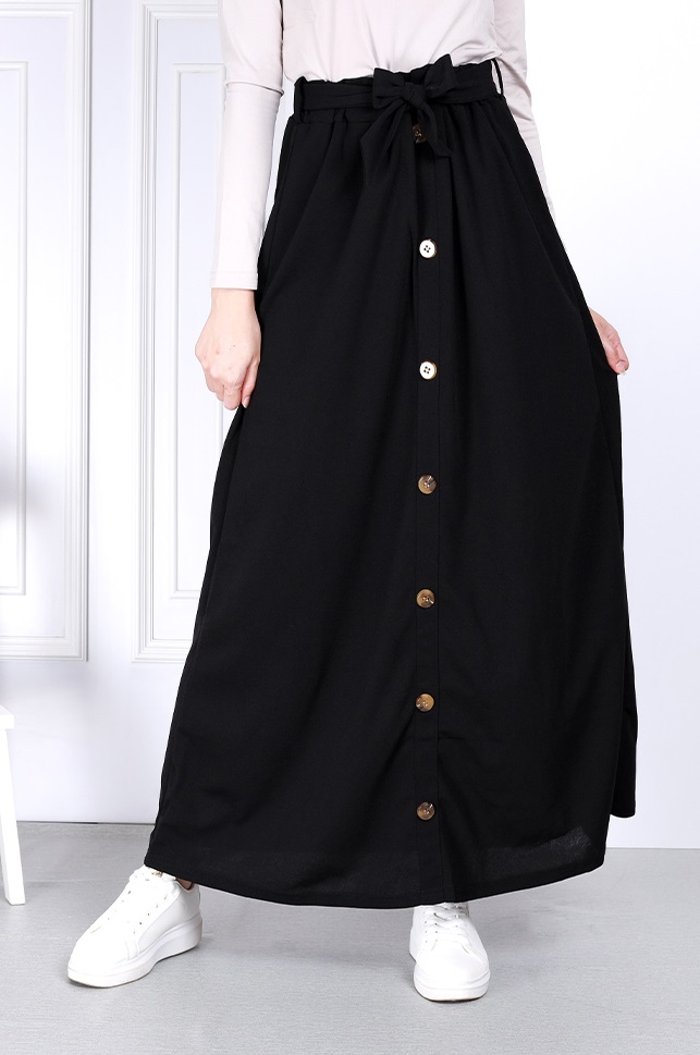 QA-814 A LINE BUTTON SKIRT BLACK