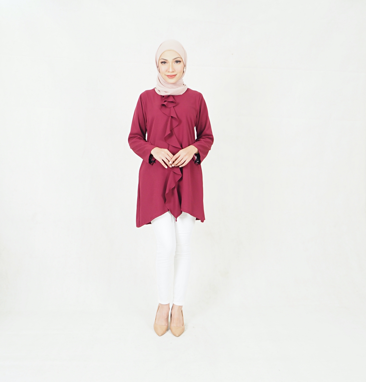 SW5397 (PLUS SIZE) LONG SLEEVES BLOUSE MAROON