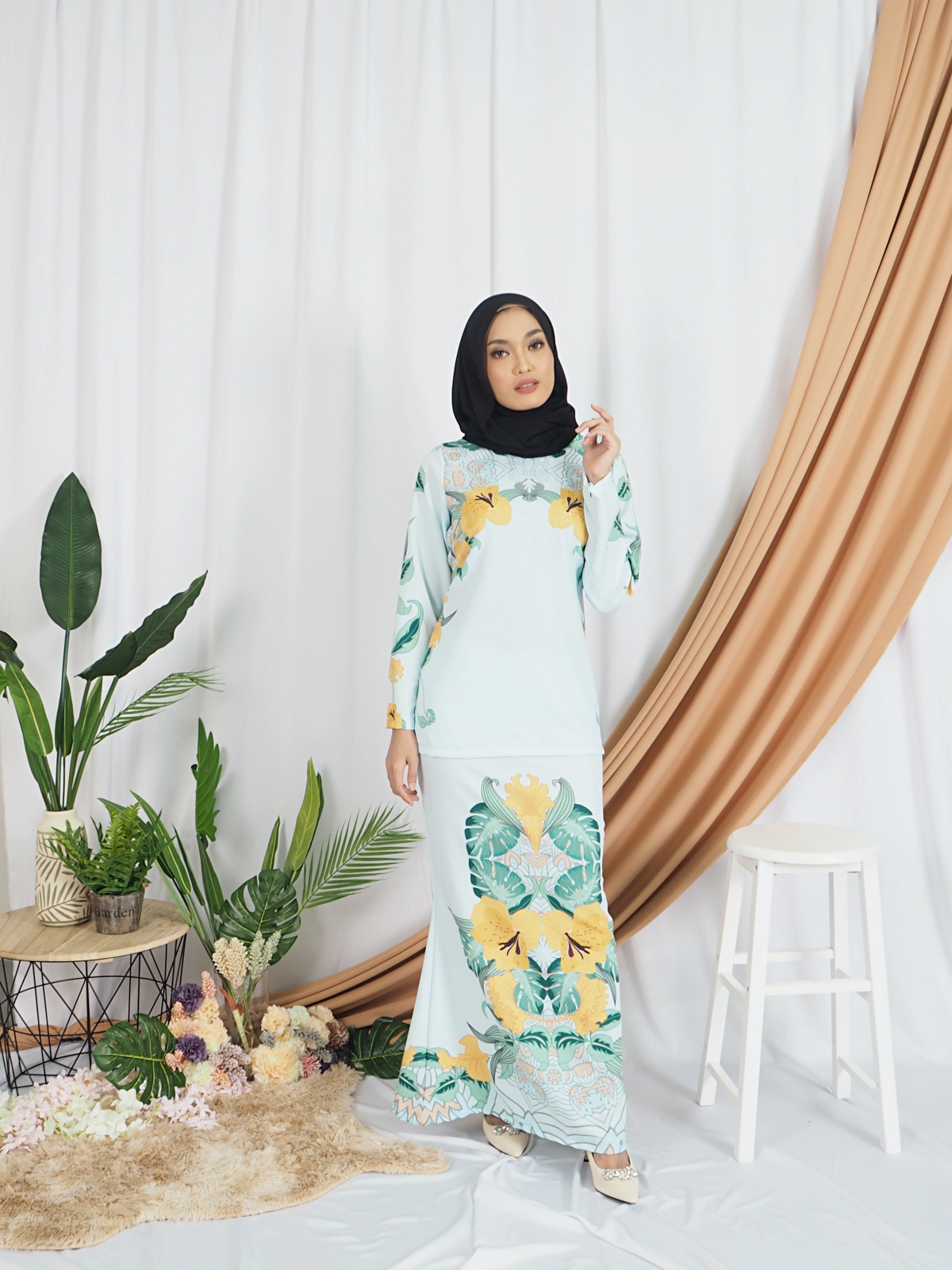 SW5404 Floral Printed Baju Kurung Green