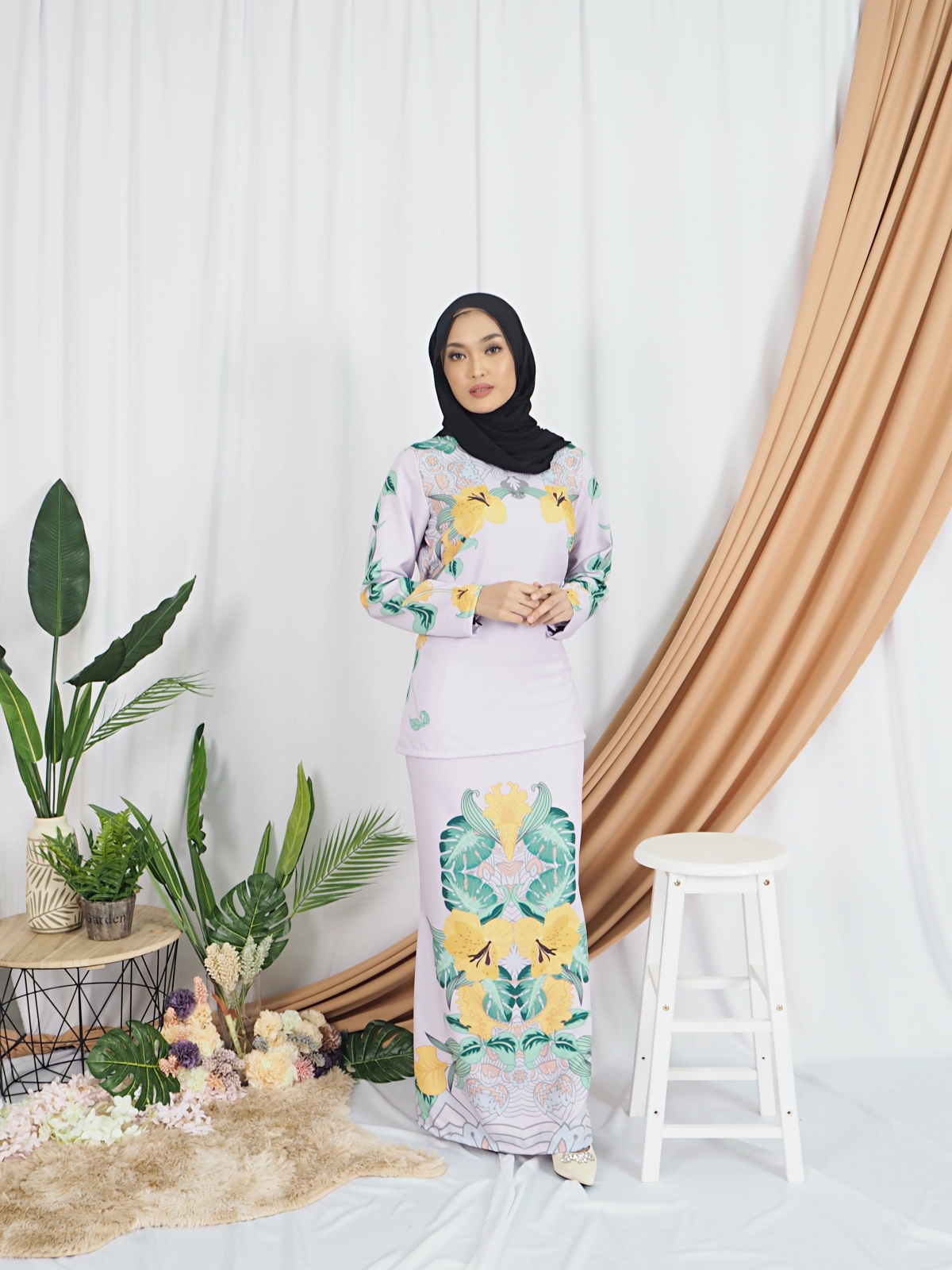 SW5404 Floral Printed Baju Kurung Lavender