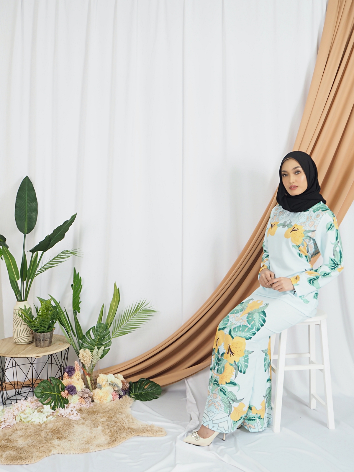 SW5404 Floral Printed Baju Kurung Green
