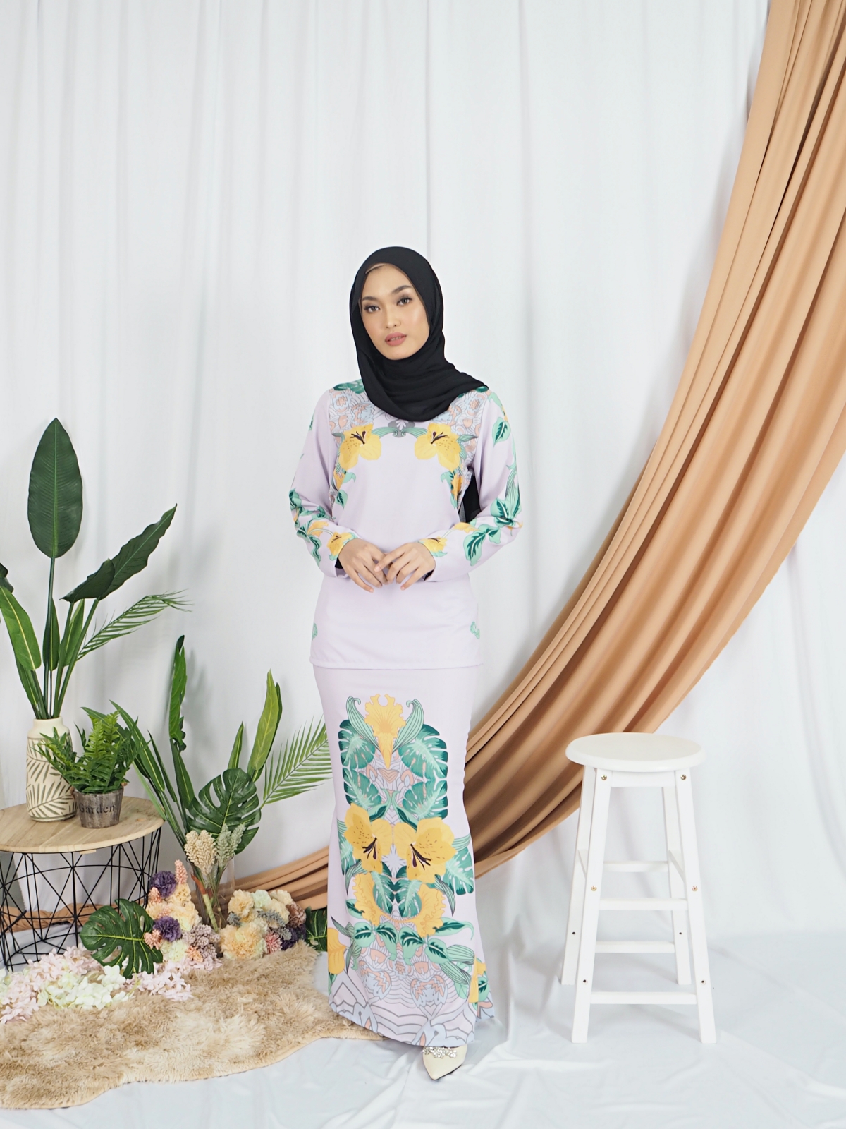 SW5404 Floral Printed Baju Kurung Lavender